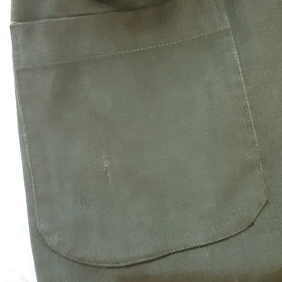 Green Corduroy 100% Cotton Shawl Collar Belted Open Front Pocket Long Coat Sz L - Picture 7 of 7